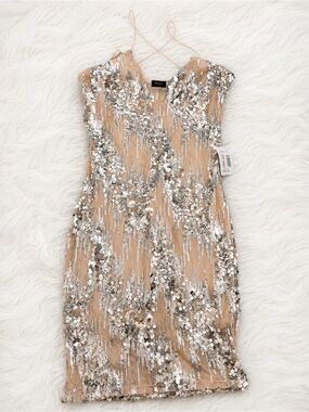 Sequin Embellished Nude Cocktail Dress